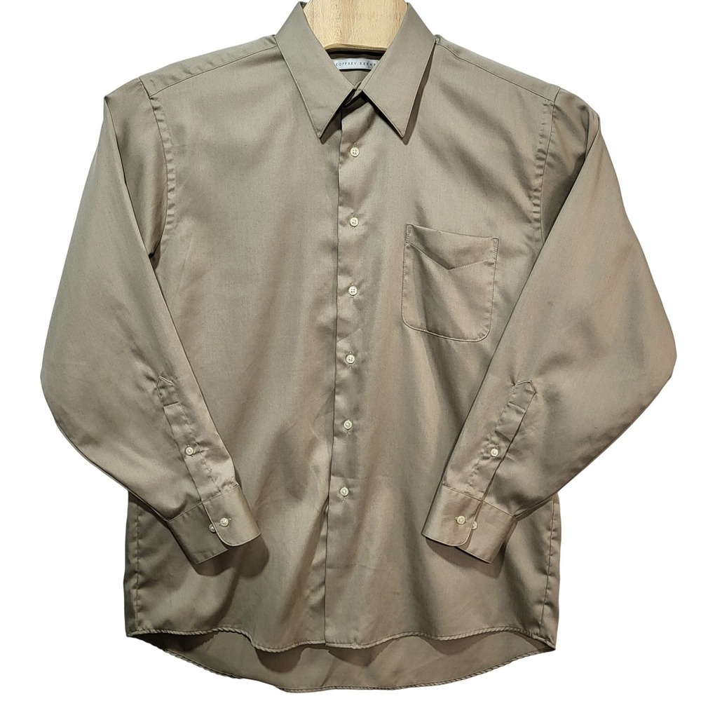 Geoffrey Beene Mens Sateen Dress Shirt Taupe Tan Wrinkle Free 16.5 34/35 L